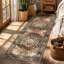 Tapis de couloir bohème vintage 60 x 360 cm, antidérapant, imitation laine