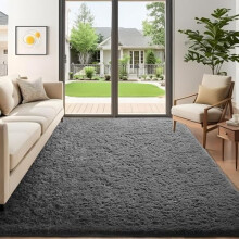 Grey fluffy shag rug 5x7 ft for living room