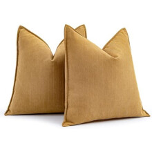 Housses de coussin en chenille 50 x 50 cm jaune moutarde (2 pièces)