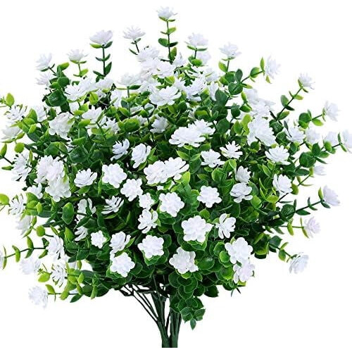 Kunstige blomster hvide UV-resistente 4-pak