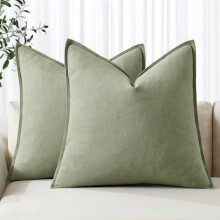 Housses de coussin en lin vert sauge 45 x 45 cm – Lot de 2