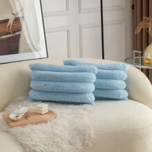 Housses de coussin rayées en fausse fourrure bleue, 30 x 50 cm, lot de 2