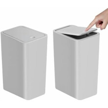Slim Bathroom Trash Can 10L Pop-Up Lid 2 Pack Grey