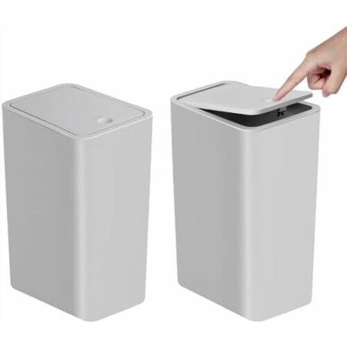 10L Slim Pop-Up Lid Trash Can – 2.6 Gal, Grey, 2 Pack