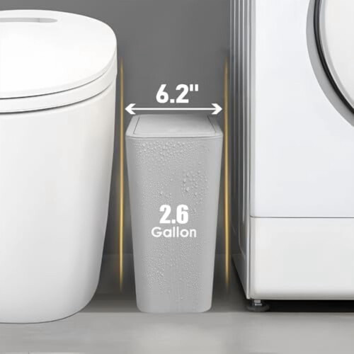 10L Slim Pop-Up Lid Trash Can – 2.6 Gal, Grey, 2 Pack 1