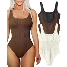 Women's 3 Piece Bodysuits Sexy Ribbed Square Neck Sleeveless Tank Tops Bodysuits