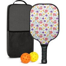 Pickleball Paddles Set with Floral Fiberglass Rackets, 2 Balls & Bag – Compatible with Indoor/Outdoor Play