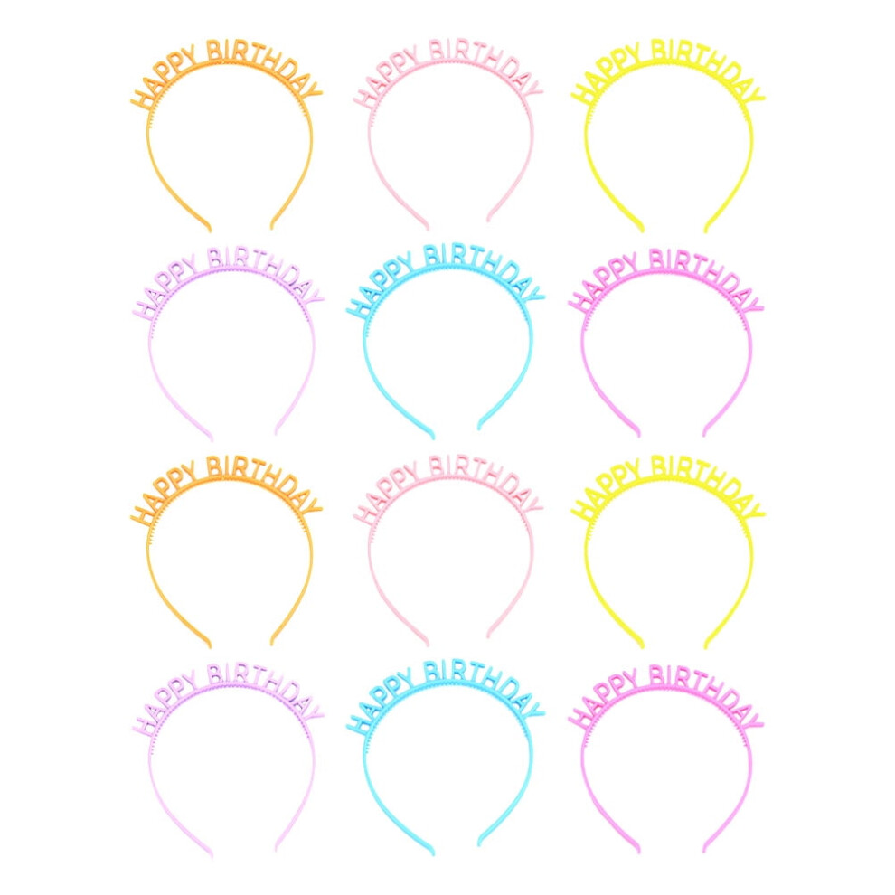 OUNONA 12Pcs Portable Birthday Party Headbands with Letter Design Assorted Colors