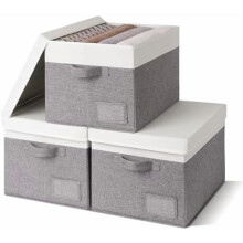 Paniers de rangement pour linge avec couvercles, lot de 3, pliables