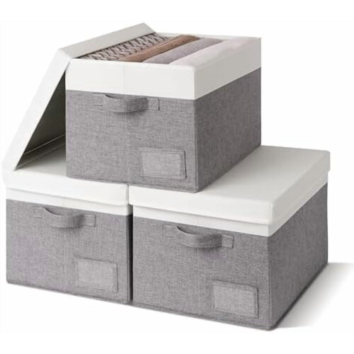 Paniers de rangement pour linge avec couvercles, lot de 3, pliables