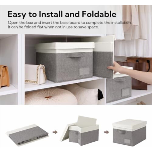 Paniers de rangement pour linge avec couvercles, lot de 3, pliables 2