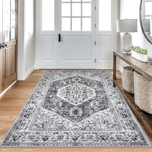 Washable faux wool area rug 4x6 ft grey 1