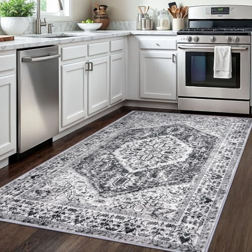 Washable faux wool area rug 4x6 ft grey 2