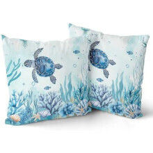 Ensemble de 2 housses de coussin décoratives style bord de mer, 45 x 45 cm