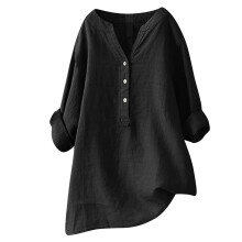 Blusas tipo túnica de algodón y lino para mujer, con botones y mangas largas, ideales para la playa.
