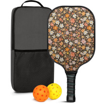 Pickleball Paddles Set with 2 Balls & Bag – Floral Fiberglass Rackets, Compatible with Indoor/Outdoor Play