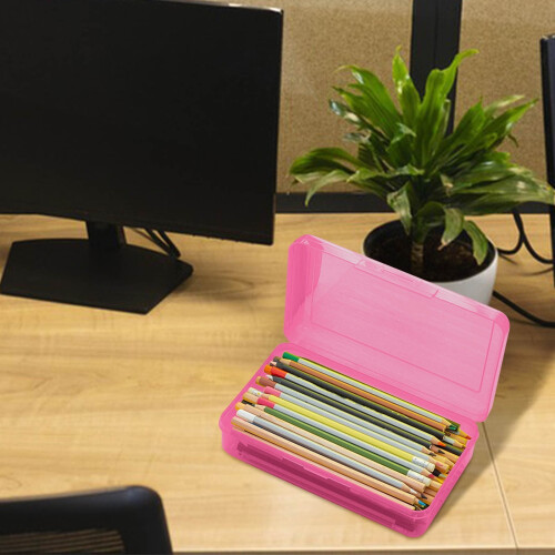 Clear Large Capacity Pencil Box with Snap-Tight Lid, Stackable Plastic Storage Case for Office Supplies 2