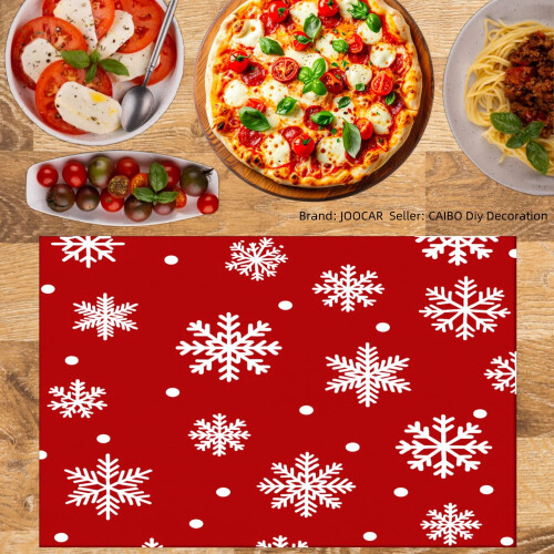 Sets de table en lin à motif flocon de neige rouge, lot de 4 1