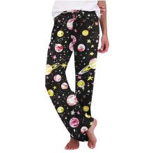 Modische, bedruckte Damen-Schlafhose mit elastischem Bund – Lange Hose aus einseitig gebürsteter Milchseide | Bequeme Passform, Größen S-2XL