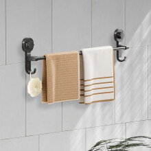 Porte-serviettes mural à double ventouse BiFandian, robuste et muni de crochets, compatible avec les surfaces lisses.