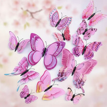 Décoration murale papillons 24/48 pièces, autocollants papillons 3D aimantés pour décorations de fête (rose, 24 pièces)