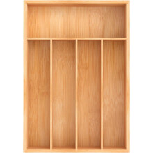 Bamboo Utensil Drawer Organizer, Kitchen Organizer for Flatware Cutlery, Silverware Tray (5 Slots, Natural)