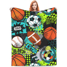 Manta decorativa con temática deportiva (50x60 pulgadas) – Suave, ligera y acogedora; compatible con fútbol americano, fútbol, baloncesto,