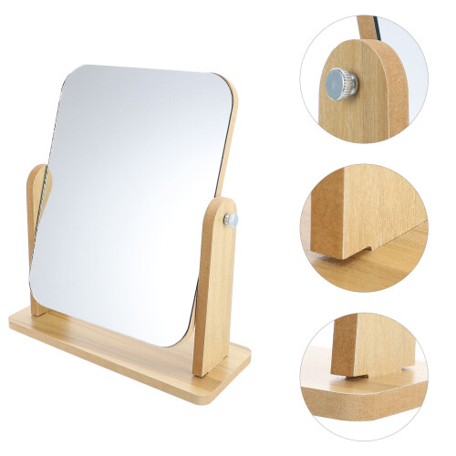 Espelho de maquiagem giratório Worgeous cáqui com suporte de vidro para uso doméstico, design elegante e compacto, 25 x 20 cm (10 x 8 polegadas).