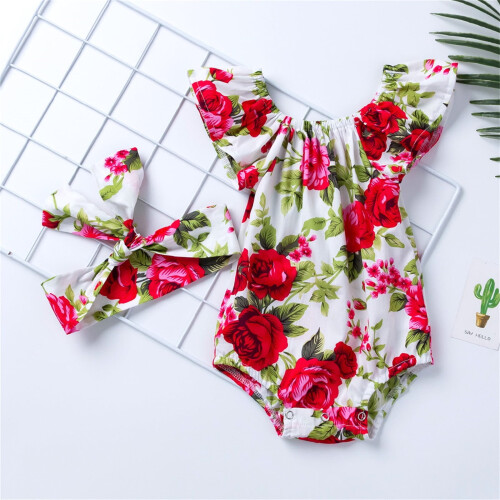 Νεογέννητα βρεφικά κοριτσάκια με βολάν, floral ριγέ κορδέλες για 12-24 μήνες 1