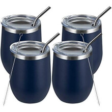 Verres à vin bleu marine à double paroi en acier inoxydable 35 cl (lot de 4)
