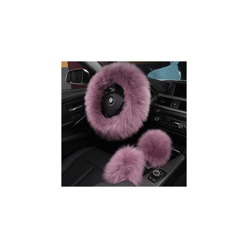 3Pcs Fluffy Wool Steering Wheel, Handbrake & Gear Shift Cover Set For Women Â Compatible With Most Cars 9181073097263