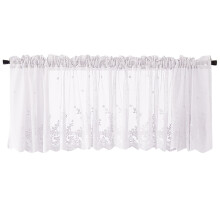 Modern Lace Jacquard Window Curtain Textured Woven Valance Curtain Lace Hem Short Curtain for Cabinet Door Bedroom Home Decor White