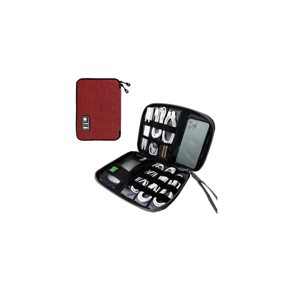 Portable Waterproof Electronics Travel Organizer Bag For Cords, Chargers, Sd Cards Â Wine Red & Black 9181073098208