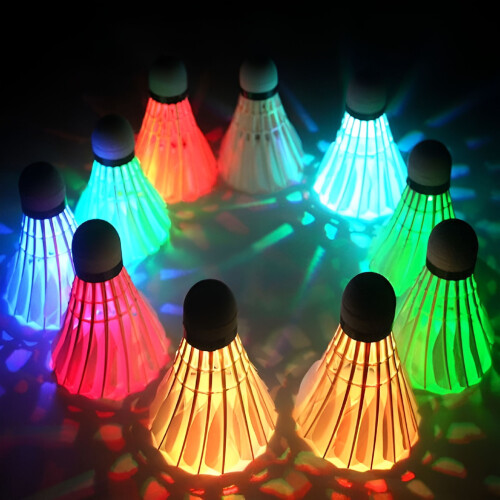 LED Μπάντμιντον, [10 τεμάχια] Πολύχρωμο Shuttlecock με φτερά χήνας και λάμψη, φωτιστικά