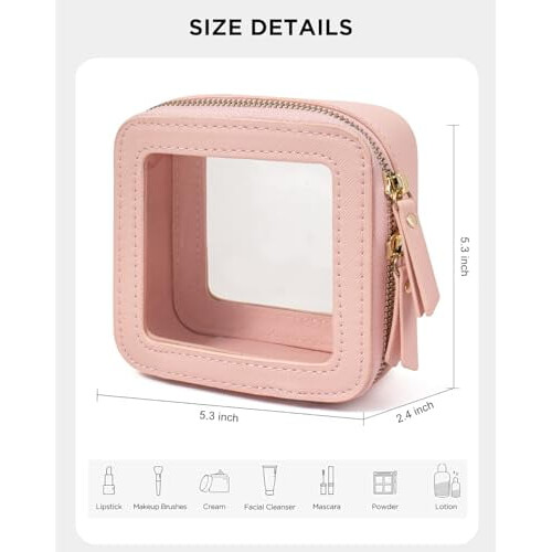 Mini beauty case rosa trasparente, approvato dalla TSA, 1 pezzo