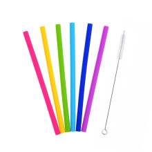 Conjunto de 6 canudos reutilizáveis de silicone, retos, ideais para café e chá, fáceis de limpar.