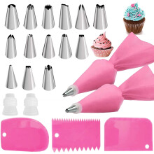 Juego de mangas pasteleras y boquillas, kit para decorar pasteles con 14 boquillas de acero inoxidable.