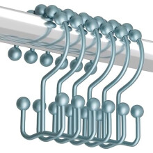 Shower Curtain Hooks Rings, Rust-Resistant Metal Double Glide Shower Hooks for Bathroom Shower Rods Curtains, Set of 12 Hooks - Lightcyan