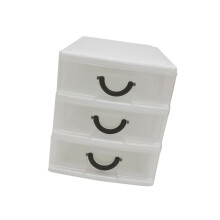 3Pcs Beige 3 Layer Plastic Drawer Storage Box For Home Office