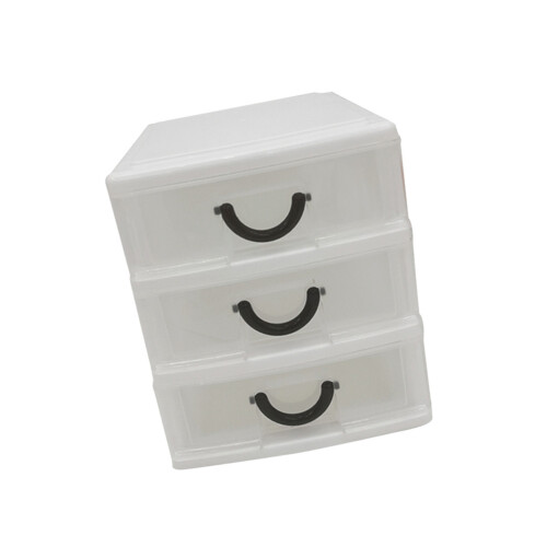 3Pcs Beige 3 Layer Plastic Drawer Storage Box For Home Office 1