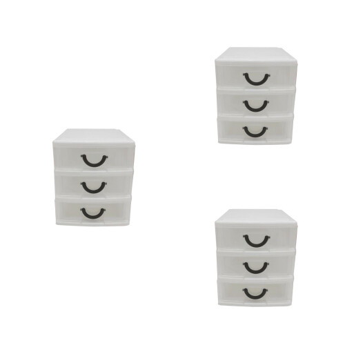 3Pcs Beige 3 Layer Plastic Drawer Storage Box For Home Office 2