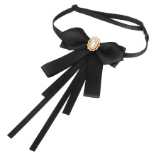2Pcs Black Ladies Bowtie Ribbon Pre-Tied Bow Pin for Shirt Decoration