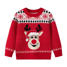 Boys and Girls Christmas Knit Sweater Holiday Cute Print Round Neck Cozy Warm Pullover Fall Winter Tops for Children 4-12 Years(Red,7 Years)