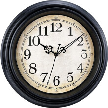Plumeet 16'' Silent Retro Wall Clock – Non-Ticking, Battery Operated, Black, Compatible with Kitchen/Living Room/Bedroom