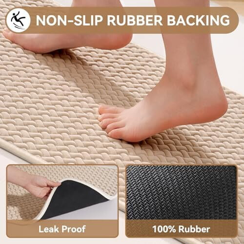 Non-Slip Bathroom Mat with Rubber Backing, Quick-Dry & 2
