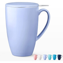 16oz Tea Cup with Lid and Infuser, 500ml Tea Infuser Mug with Handle Ceramic Cup with Filter for Tea, Milk, Coffee, Loose Leaf Tea Infusers, Purple