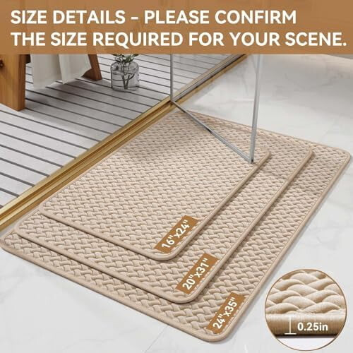 Non-Slip Bathroom Mat with Rubber Backing, Quick-Dry & 1