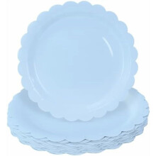 50 Pieces Light Blue Paper Plates 9 Inch Baby Blue Scalloped Plates Disposable Dinner Plates for Wedding Baby Shower Birthday Party Dessert Plates