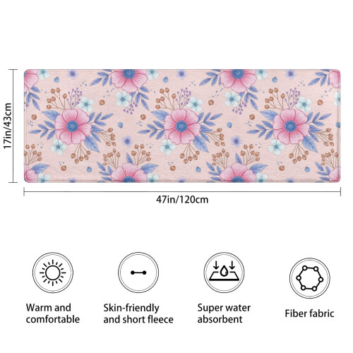 Tapete de banheiro floral antiderrapante em microfibra, 43 x 119 cm (17 x 47 polegadas) 2