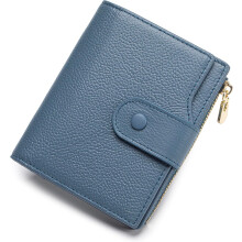 Genuine Leather Wallets for Women RFID Blocking Bifold with Zipper Pocket, 2 ID Windows, 18 Card Slots, Blue